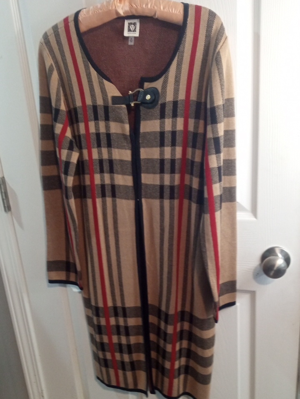 ANNE KLEIN PLAID LONGLINE CARDIGAN - Picture 3 of 9